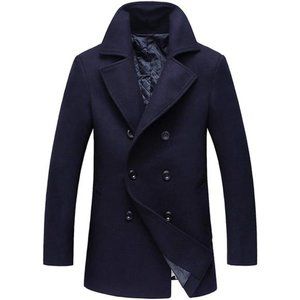 Men's Classic Notched Collar Double Breasted Wool Blend Pea Coat